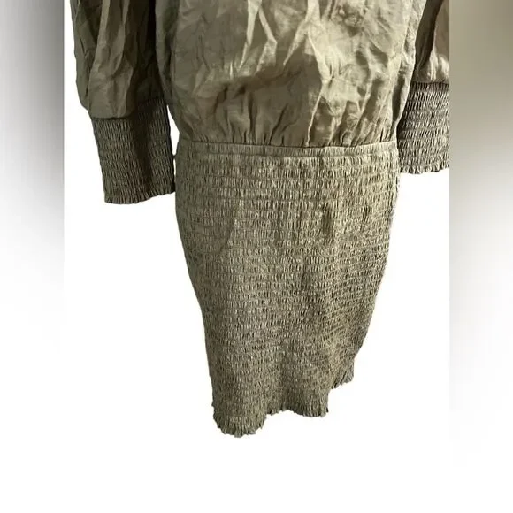 Rebecca Minkoff Geneva Smocked
Puff Sleeve Dress in Army Green large midi - Picture 7 of 16